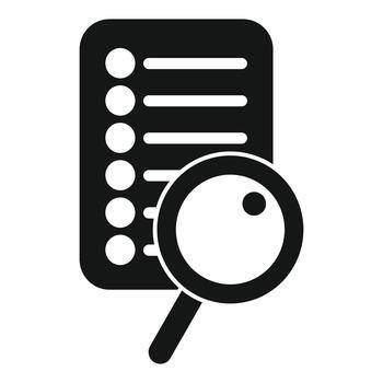 Document list with magnifying glass for search vector