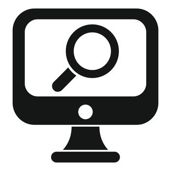 Computer monitor displaying magnifying glass search icon vector