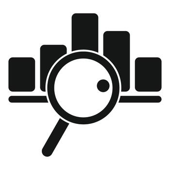 Magnifying glass analyzing business data bar chart vector