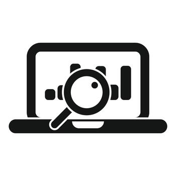 Laptop displaying data analysis chart with magnifying glass vector