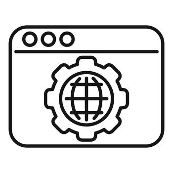 Browser window with global network settings icon vector