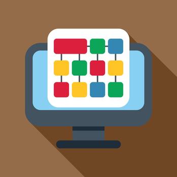 Computer monitor displaying a sitemap flowchart diagram vector