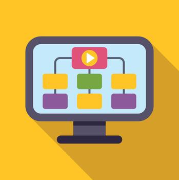 computadora pantalla mostrando contenido márketing diagrama de flujo estrategia vector