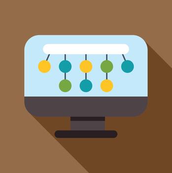 Computer monitor displaying network data visualization flat icon vector