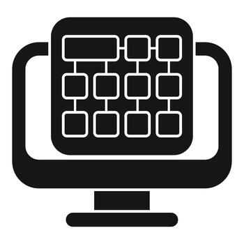 Computer monitor displaying network flowchart diagram icon vector