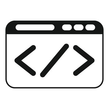 Browser window showing programming code symbol icon vector