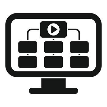 Computer monitor displaying production workflow diagram vector