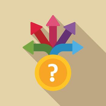 Question mark with diverging arrows showing choice and direction vector