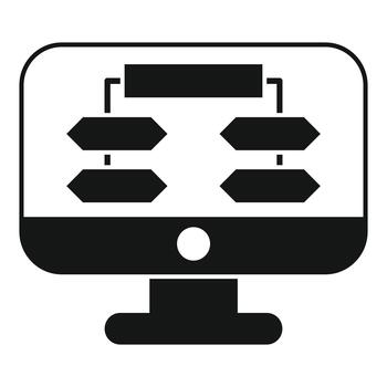 Computer monitor displaying a hierarchical data flowchart diagram vector