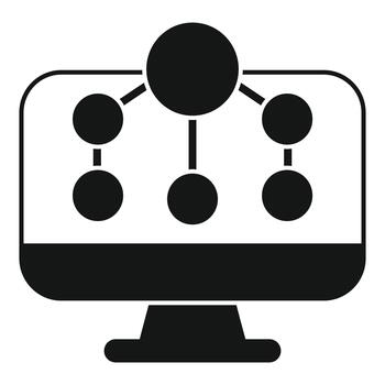 Computer monitor displaying network diagram connecting nodes vector