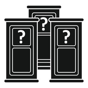 Choosing between multiple doors with question marks vector