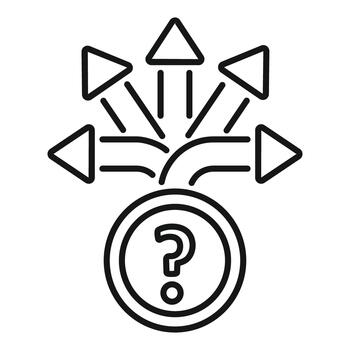 Question mark with diverging arrows illustrating decision making vector
