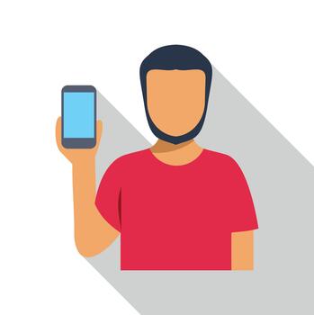Man holding smartphone flat design connecting user vector