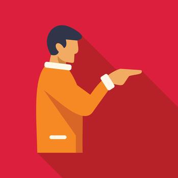 Man in flat design style pointing arm and index finger right vector