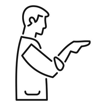 Doctor pointing showing presenting explaining line icon vector