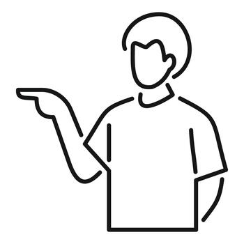 contorno icono de un hombre señalando izquierda, demostración un dirección vector