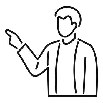 Man pointing right, indicating direction line art icon vector