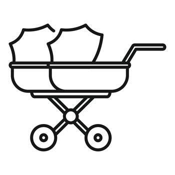 Outline icon representing double stroller for twins vector