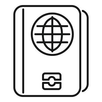 pasaporte línea icono con un globo y biométrico chip símbolo vector