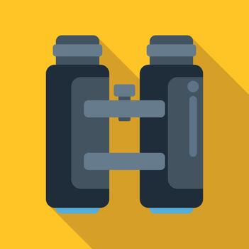 Binoculars flat icon on a yellow background with long shadow vector