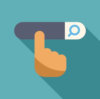 Hand using search bar finding information online vector