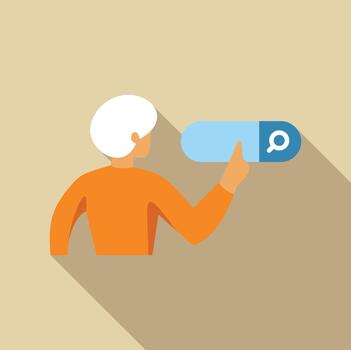 Person searching online using search bar flat design vector