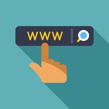 Hand pressing the search button on the web page vector
