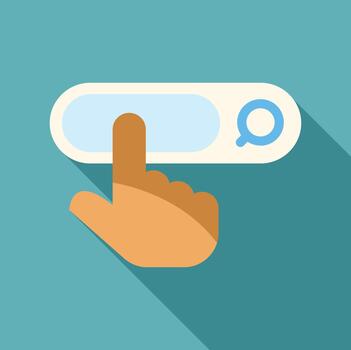 Hand pressing search bar button with magnifying glass vector