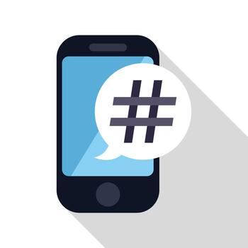 Smartphone displaying hashtag symbol in conversation bubble vector