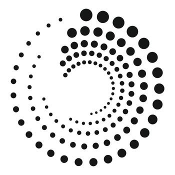 Black dots forming abstract spiral pattern halftone vector