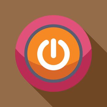 Power button flat design icon with long shadow vector