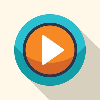 Media play button icon with long shadow effect vector