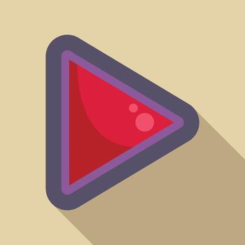 Red play button icon with long shadow vector