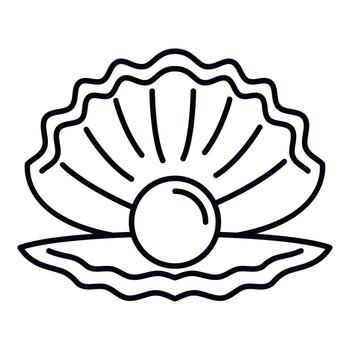 A shell with a pearl in it is shown in a line drawing vector