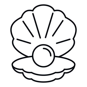 Pearl in open seashell line art icon vector