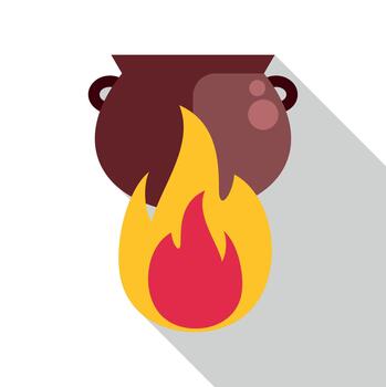 Cauldron boiling over fire creating magic potion brew vector