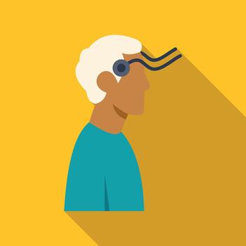 Person wearing a brain interface for connecting mind and machine vector