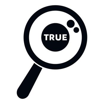 Magnifying glass identifying true facts and verifying information vector