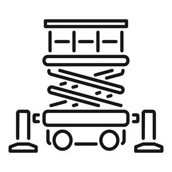 Scissor lift vehicle extending working platform line art vector