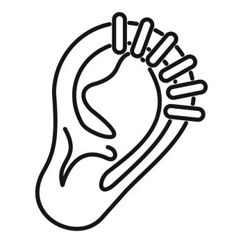Ear with multiple helix piercings outline icon vector