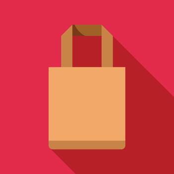 Empty paper shopping bag icon with long shadow on red background vector