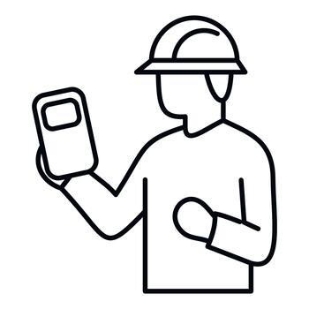 Construction worker inspecting progress using mobile phone vector