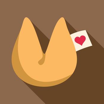Fortune cookie showing a paper message with a red heart vector