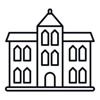 Universidad edificio negro línea gótico arquitectura icono vector