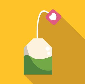 Teabag with heart tag floating on yellow background vector