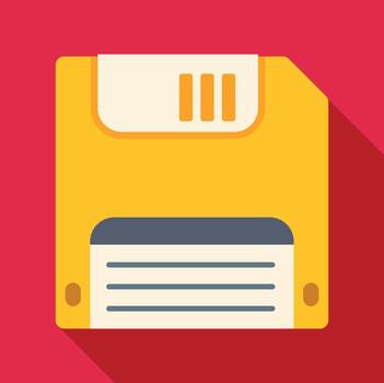 Yellow floppy diskette saving data long shadow vector