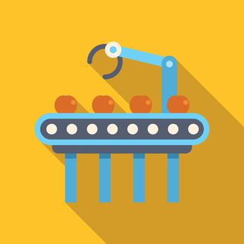 Robotic arm sorting fruits on conveyor belt vector