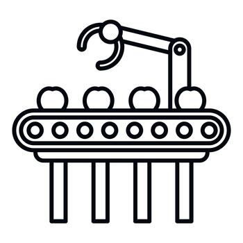 Robotic arm automatically sorting fruits on conveyor belt vector