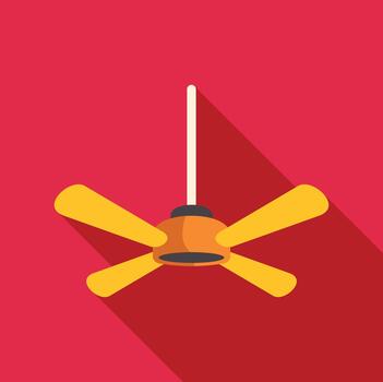Ceiling fan generating air cooling on red background vector