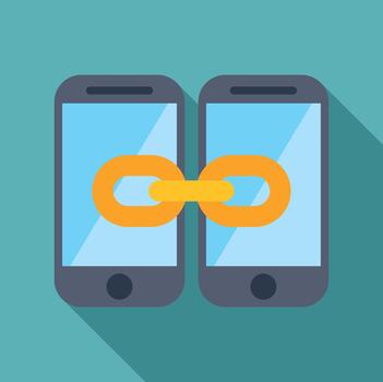 Smartphones connecting digitally showing data transfer and communication vector